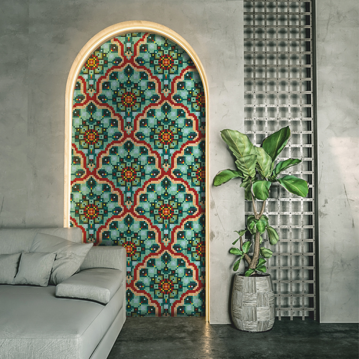 This depicts a custom glass tile pattern.