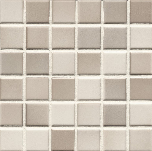 Sample of Modwalls Mediterranean Mosaic Porcelain Tile | Alexandria Blend Gloss | Tan | Colorful Modern & Midcentury tile for bathrooms, kitchens, backsplashes, showers, floors, pools & outdoors.