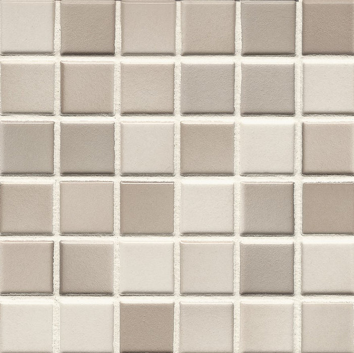 Sample of Modwalls Mediterranean Mosaic Porcelain Tile | Alexandria Blend Gloss | Tan | Colorful Modern & Midcentury tile for bathrooms, kitchens, backsplashes, showers, floors, pools & outdoors.