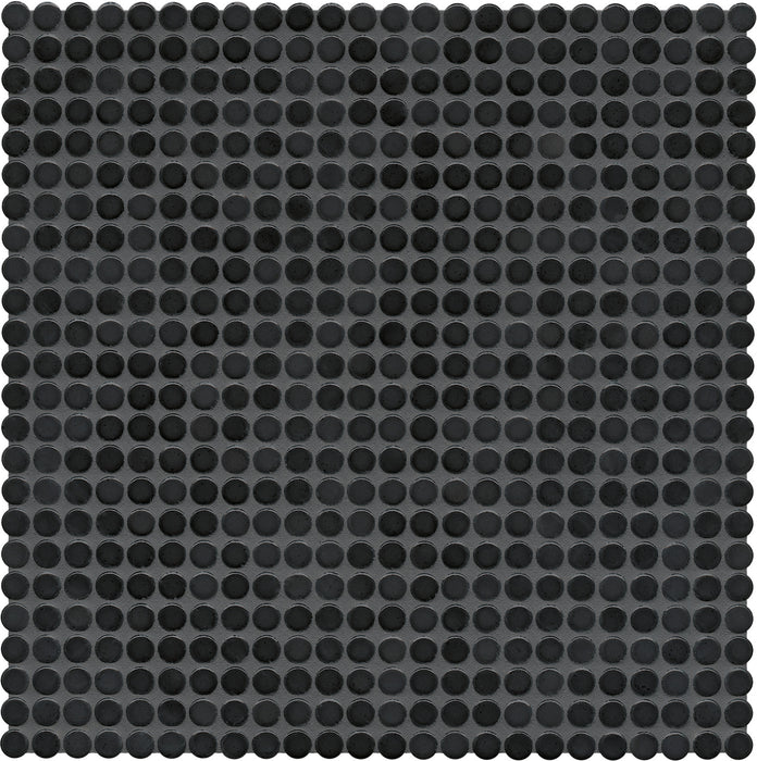 Modwalls PopDotz Porcelain Penny Round Tile | 1/2” Gloss | Anise Blend | Black | Colorful Modern & Midcentury tile for bathrooms, kitchens, backsplashes, showers, floors, pools & outdoors.