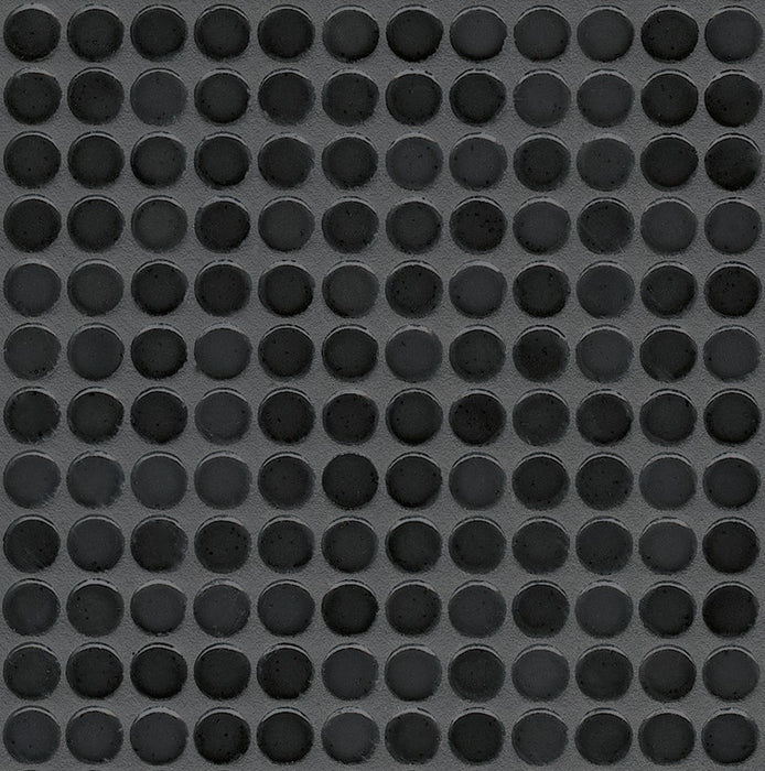 Sample of Modwalls PopDotz Porcelain Penny Round Tile | 1/2” Gloss | Anise Blend | Black | Colorful Modern & Midcentury tile for bathrooms, kitchens, backsplashes, showers, floors, pools & outdoors.