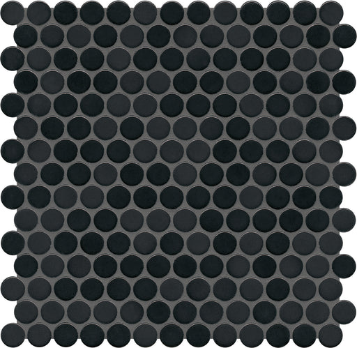 Modwalls PopDotz Porcelain Penny Round Tile | 1” Gloss | Anise Blend | Black | Colorful Modern & Midcentury tile for bathrooms, kitchens, backsplashes, showers, floors, pools & outdoors.