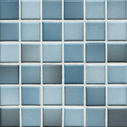 Sample of Modwalls Mediterranean Mosaic Porcelain Tile | Barcelona Blend Gloss | Blue | Colorful Modern & Midcentury tile for bathrooms, kitchens, backsplashes, showers, floors, pools & outdoors.