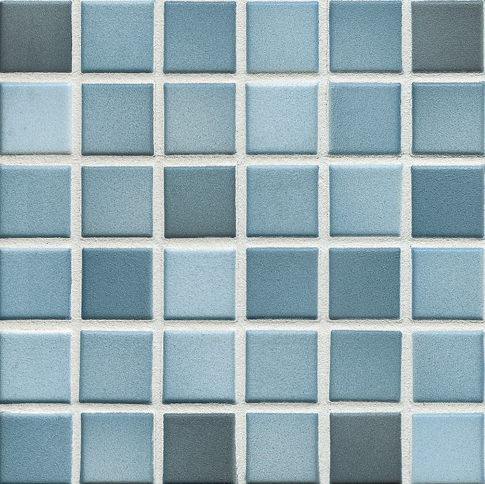 Sample of Modwalls Mediterranean Mosaic Porcelain Tile | Barcelona Blend Matte | Blue | Colorful Modern & Midcentury tile for bathrooms, kitchens, backsplashes, showers, floors, pools & outdoors.