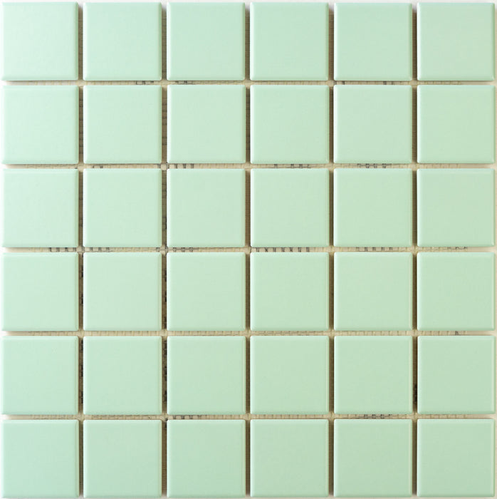 Sample of Modwalls ColorBlock 2 Porcelain Tile | Beach Bum | Green tile | Colorful Modern & Midcentury tile for bathrooms, kitchens, backsplashes, showers, floors, pools & outdoors.
