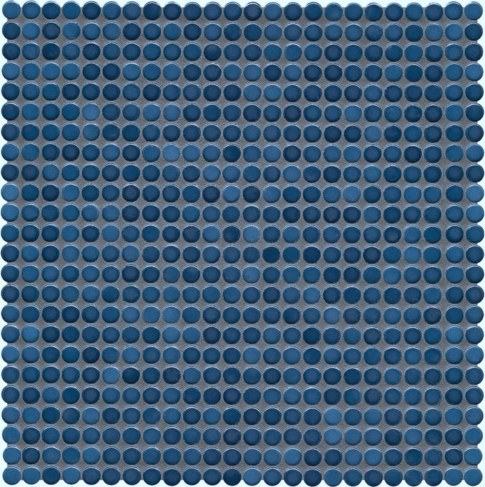 Modwalls PopDotz Porcelain Penny Round Tile | 1/2” Gloss | Berry Blend | Blue | Colorful Modern & Midcentury tile for bathrooms, kitchens, backsplashes, showers, floors, pools & outdoors.