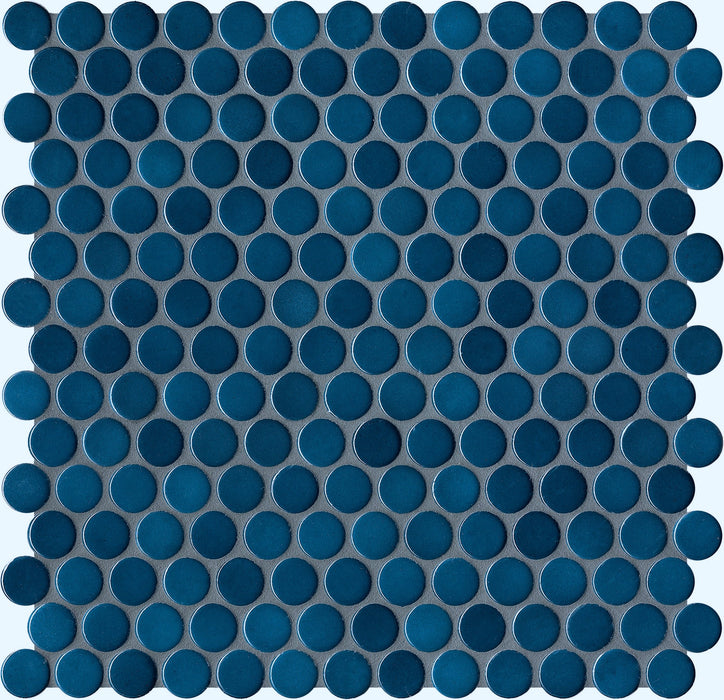 Modwalls PopDotz Porcelain Penny Round Tile | 1” Gloss | Blueberry Blend | Blue | Colorful Modern & Midcentury tile for bathrooms, kitchens, backsplashes, showers, floors, pools & outdoors.