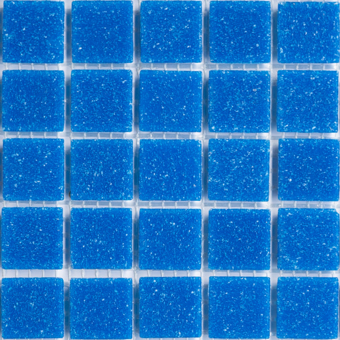 Sample of Modwalls Brio Glass Mosaic Tile | Bluebird | Blue close up | Colorful Modern & Midcentury glass tile for kitchens, bathrooms, backsplashes, showers, pools & outdoors.