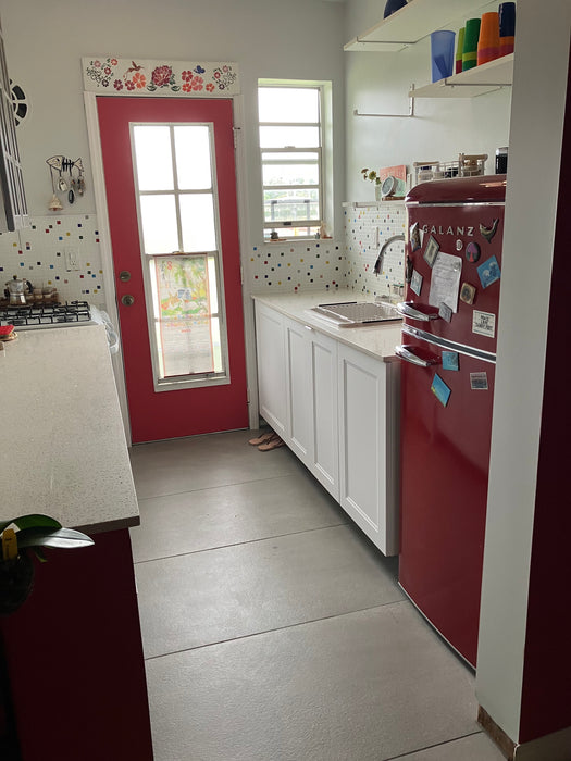 Modwalls Brio Glass Mosaic Tile | Bayview Blend | Pictured on a kitchen backsplash | Colorful Modern & Midcentury glass tile for kitchens, bathrooms, backsplashes, showers, pools & outdoors.