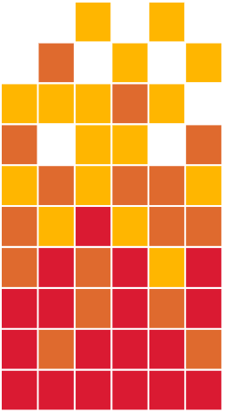 Sample of Modwalls Brio Glass Mosaic Gradient Tile | Campfire Gradient | Gradient of red and orange | Colorful Modern & Midcentury glass tile for kitchens, bathrooms, backsplashes, showers, pools & outdoors.