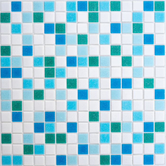 Modwalls Brio Glass Mosaic Tile | Fresh Blend | Multicolor with blue and green | Colorful Modern & Midcentury glass tile for kitchens, bathrooms, backsplashes, showers, pools & outdoors.