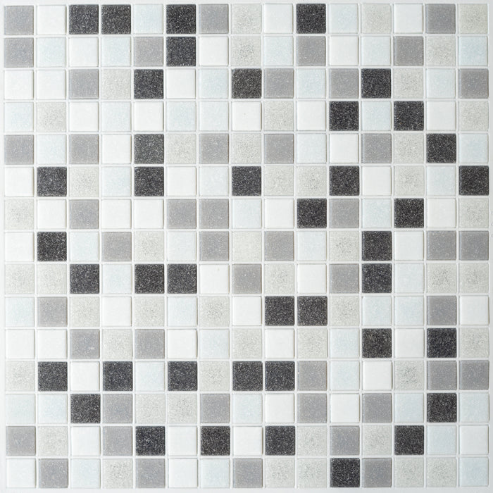 Modwalls Brio Glass Mosaic Tile | Metro Blend | Multicolor Blend of white and grays | Colorful Modern & Midcentury glass tile for kitchens, bathrooms, backsplashes, showers, floors, pools & outdoors.