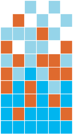 Sample of Modwalls Brio Glass Mosaic Gradient Tile | Sunset Beach Gradient | Gradient of blue and orange | Colorful Modern & Midcentury glass tile for kitchens, bathrooms, backsplashes, showers, pools & outdoors.