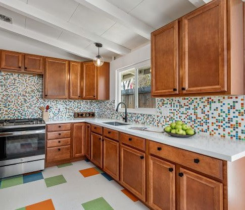 Modwalls Brio Glass Mosaic Tile | Logo | Colorful Modern & Midcentury glass tile for kitchens, bathrooms, backsplashes, showers, floors, pools & outdoors.