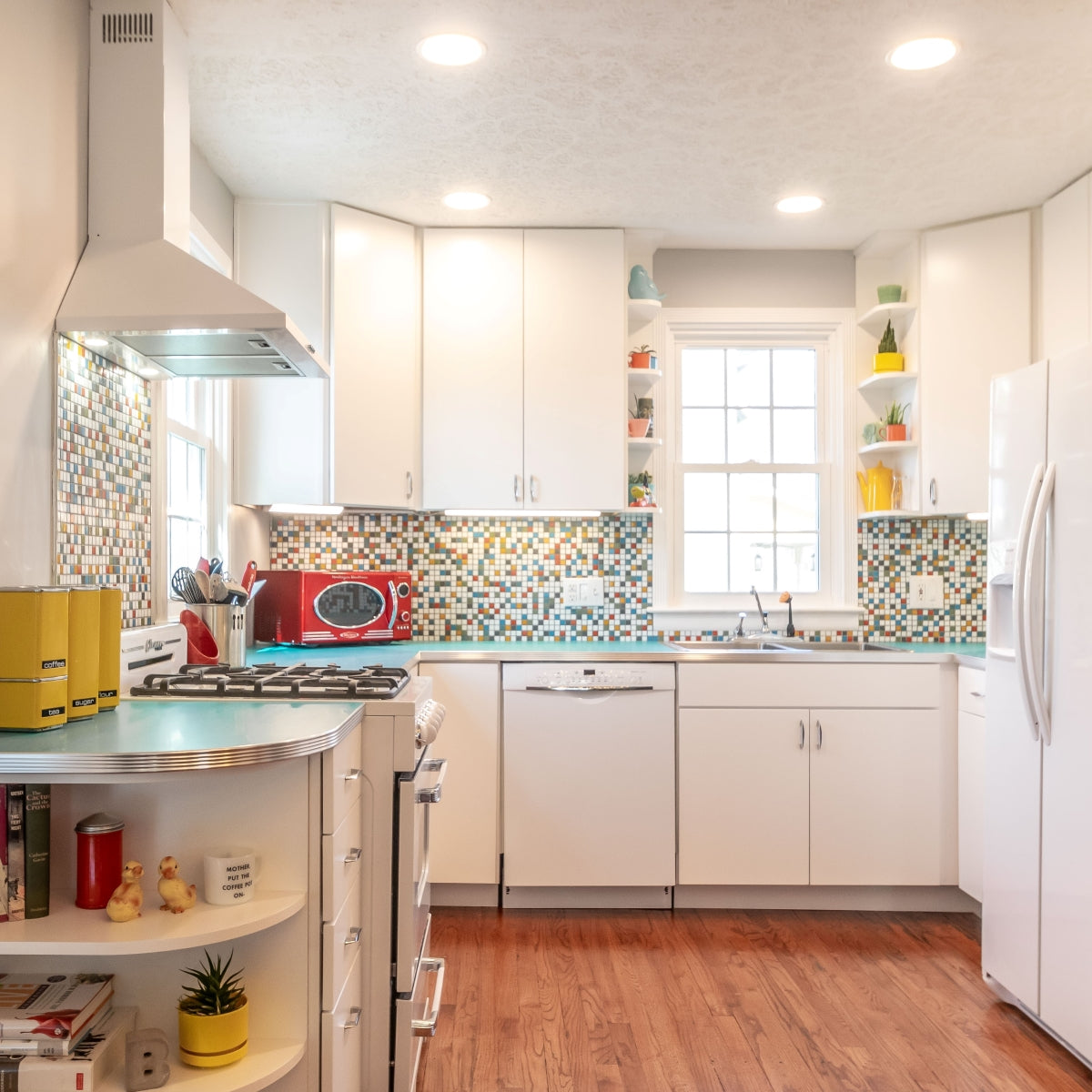 Modwalls Brio Glass Mosaic Tile | Logo Blend | Colorful Modern & Midcentury glass tile for kitchens, bathrooms, backsplashes, showers, floors, pools & outdoors.