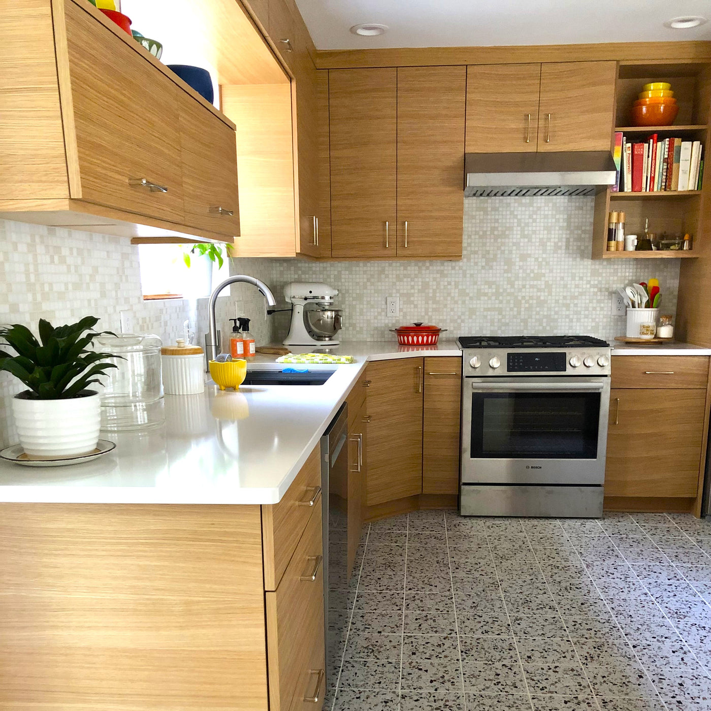 Modwalls Brio Glass Mosaic Tile | White Linen Blend | Colorful Modern & Midcentury glass tile for kitchens, bathrooms, backsplashes, showers, floors, pools & outdoors.