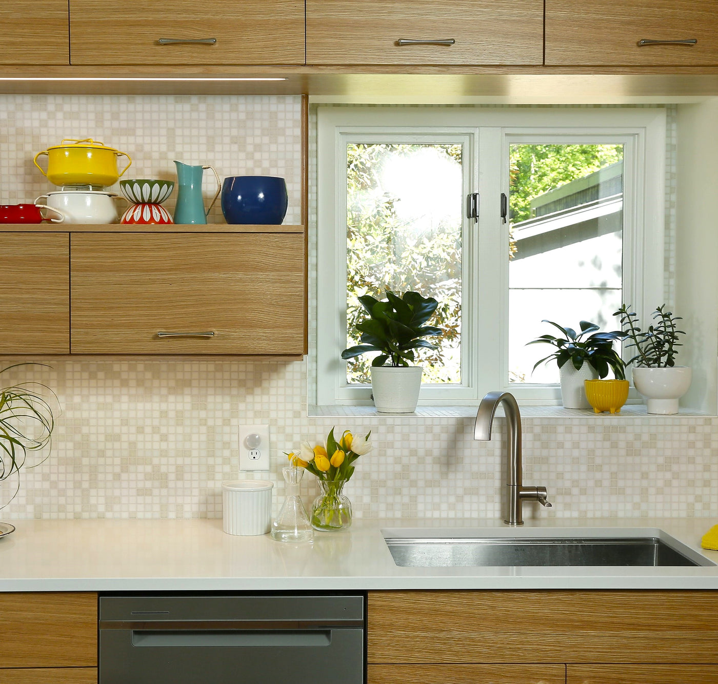 Modwalls Brio Glass Mosaic Tile | White Linen | Colorful Modern & Midcentury glass tile for kitchens, bathrooms, backsplashes, showers, floors, pools & outdoors.