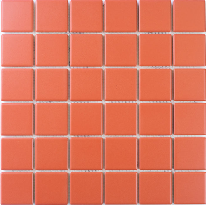 Sample of Modwalls ColorBlock 2 Porcelain Tile | Canyon | Red tile | Colorful Modern & Midcentury tile for bathrooms, kitchens, backsplashes, showers, floors, pools & outdoors.