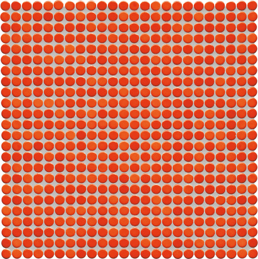 Modwalls PopDotz Porcelain Penny Round Tile | 1/2” Gloss | Cinnamon Blend | Red | Colorful Modern & Midcentury tile for bathrooms, kitchens, backsplashes, showers, floors, pools & outdoors.