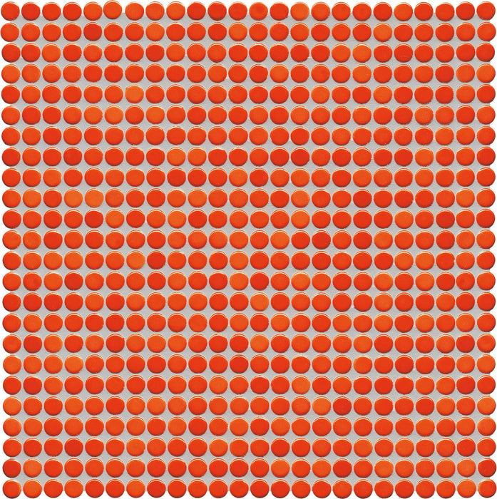 Modwalls PopDotz Porcelain Penny Round Tile | 1/2” Gloss | Cinnamon Blend | Red | Colorful Modern & Midcentury tile for bathrooms, kitchens, backsplashes, showers, floors, pools & outdoors.