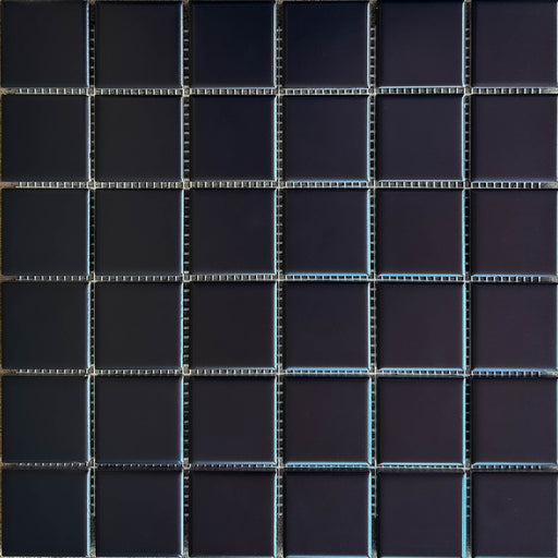 Sample of Modwalls ColorBlock 2 Porcelain Tile | Raven | Black | Colorful Modern & Midcentury tile for bathrooms, kitchens, backsplashes, showers, floors, pools & outdoors.