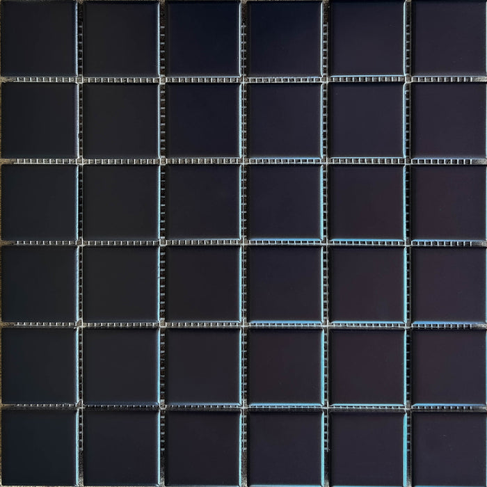 Sample of Modwalls ColorBlock 2 Porcelain Tile | Raven | Black | Colorful Modern & Midcentury tile for bathrooms, kitchens, backsplashes, showers, floors, pools & outdoors.