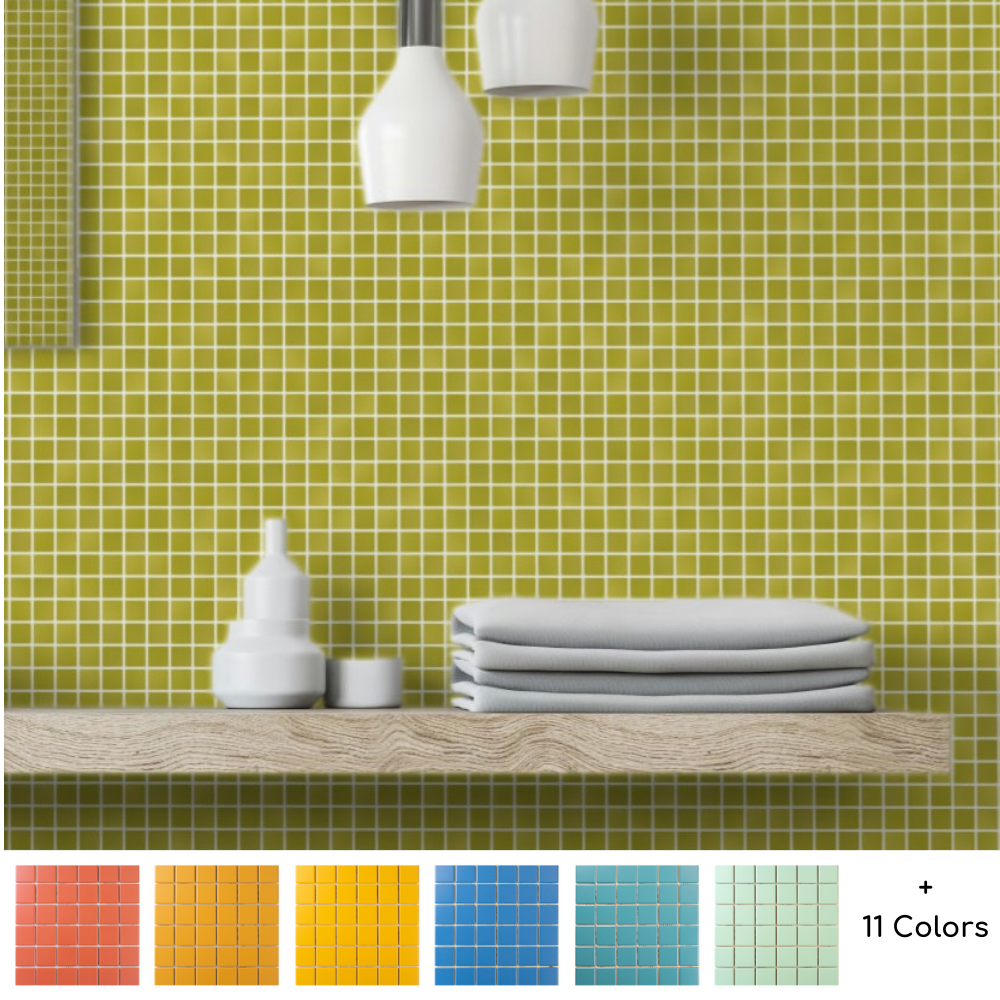 ColorBlock 2" Porcelain Tile in 18 Midcentury Colors: Suitable for kitchen backsplashes, showers, bathrooms, floors, ourdoor and pool.