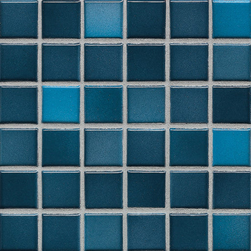 Sample of Modwalls Mediterranean Mosaic Porcelain Tile | Corfu Blend Gloss | Blue | Colorful Modern & Midcentury tile for bathrooms, kitchens, backsplashes, showers, floors, pools & outdoors.