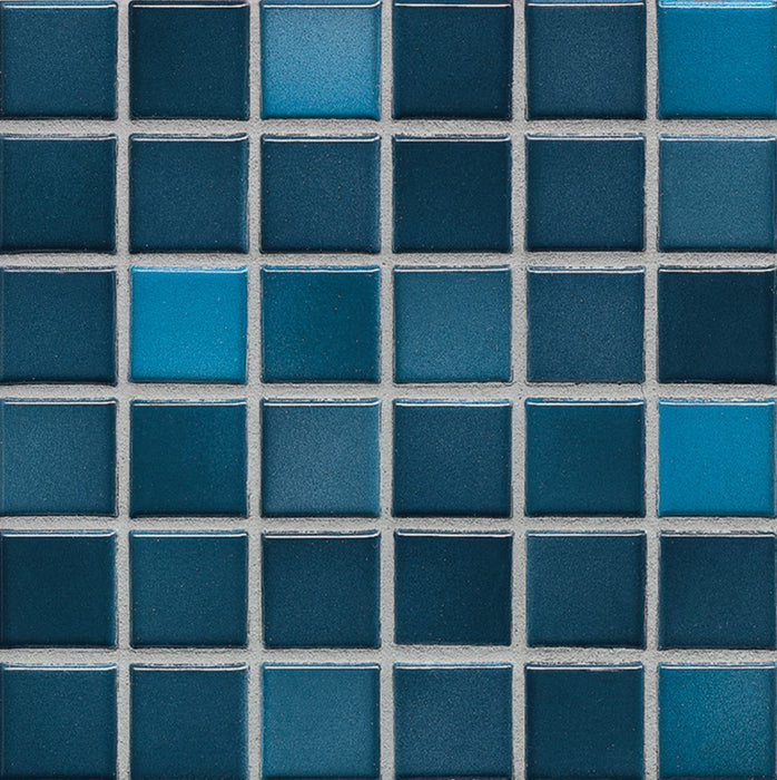 Sample of Modwalls Mediterranean Mosaic Porcelain Tile | Corfu Blend Gloss | Blue | Colorful Modern & Midcentury tile for bathrooms, kitchens, backsplashes, showers, floors, pools & outdoors.