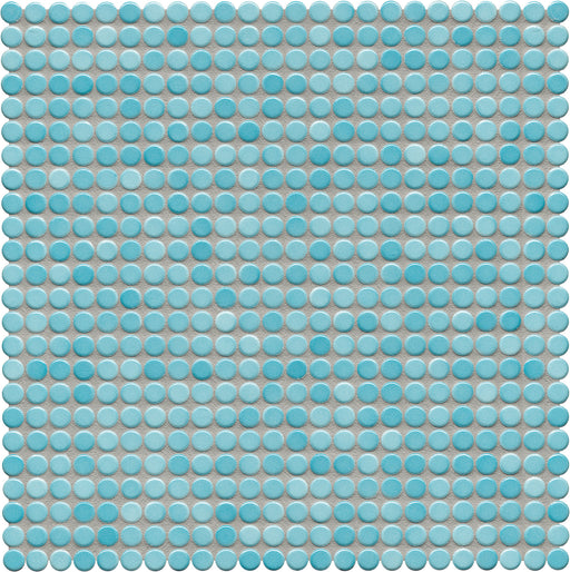 Modwalls PopDotz Porcelain Penny Round Tile | 1/2” Gloss | Cotton Candy Blend | Blue | Colorful Modern & Midcentury tile for bathrooms, kitchens, backsplashes, showers, floors, pools & outdoors.