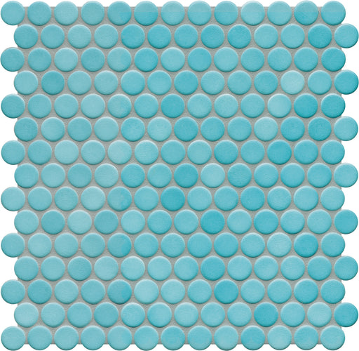 Modwalls PopDotz Porcelain Penny Round Tile | 1” Matte | Cotton Candy Blend | Blue | Colorful Modern & Midcentury tile for bathrooms, kitchens, backsplashes, showers, floors, pools & outdoors.