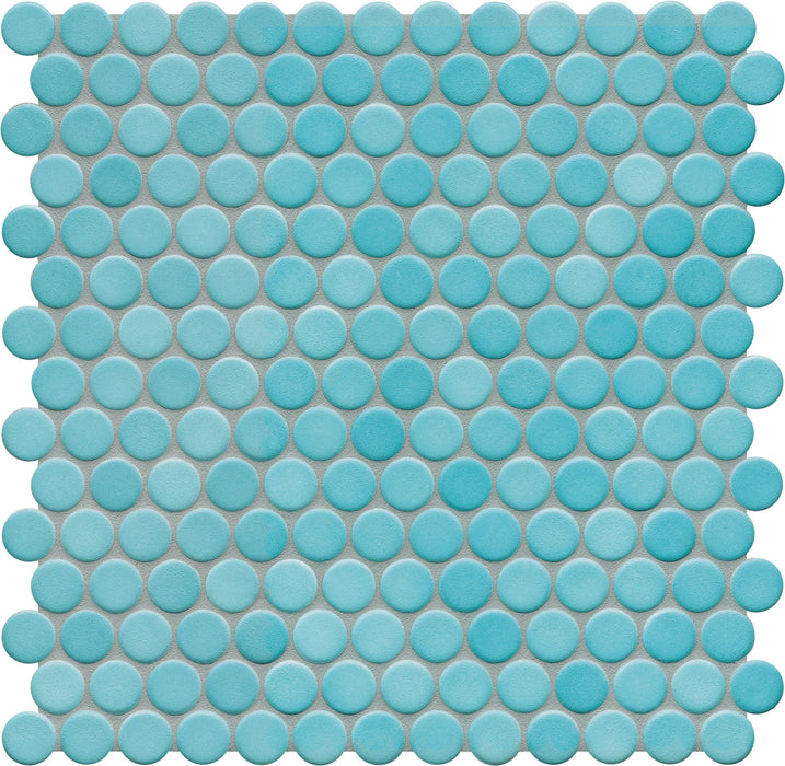 Modwalls PopDotz Porcelain Penny Round Tile | 1” Matte | Cotton Candy Blend | Blue | Colorful Modern & Midcentury tile for bathrooms, kitchens, backsplashes, showers, floors, pools & outdoors.