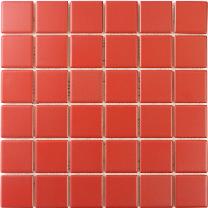 Sample of Modwalls ColorBlock 2 Porcelain Tile | Currant | Red tile | Colorful Modern & Midcentury tile for bathrooms, kitchens, backsplashes, showers, floors, pools & outdoors.