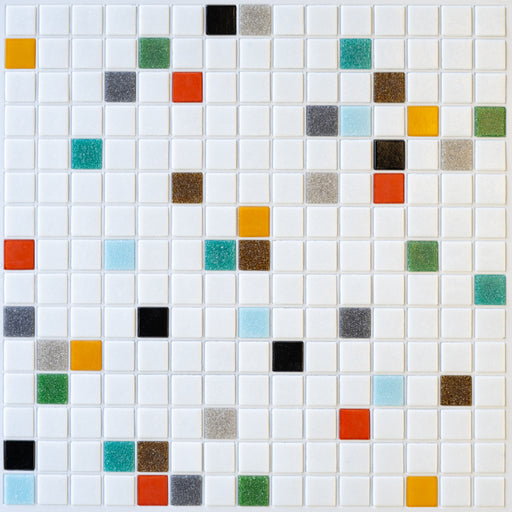 Modwalls Brio Glass Mosaic Tile | Atomic Blend | Multicolor | Colorful Modern & Midcentury glass tile for kitchens, bathrooms, backsplashes, showers, pools & outdoors.