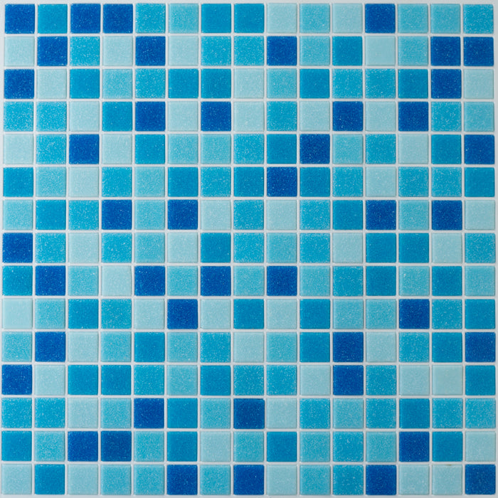 Modwalls Brio Glass Mosaic Tile | Cool Pool Blend | Blue blend | Colorful Modern & Midcentury glass tile for kitchens, bathrooms, backsplashes, showers, pools & outdoors.