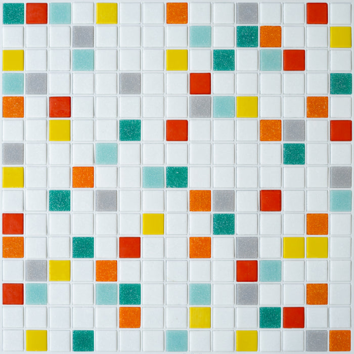 Modwalls Brio Glass Mosaic Tile | Miami Blend | Multicolor | Colorful Modern & Midcentury glass tile for kitchens, bathrooms, backsplashes, showers, pools & outdoors.