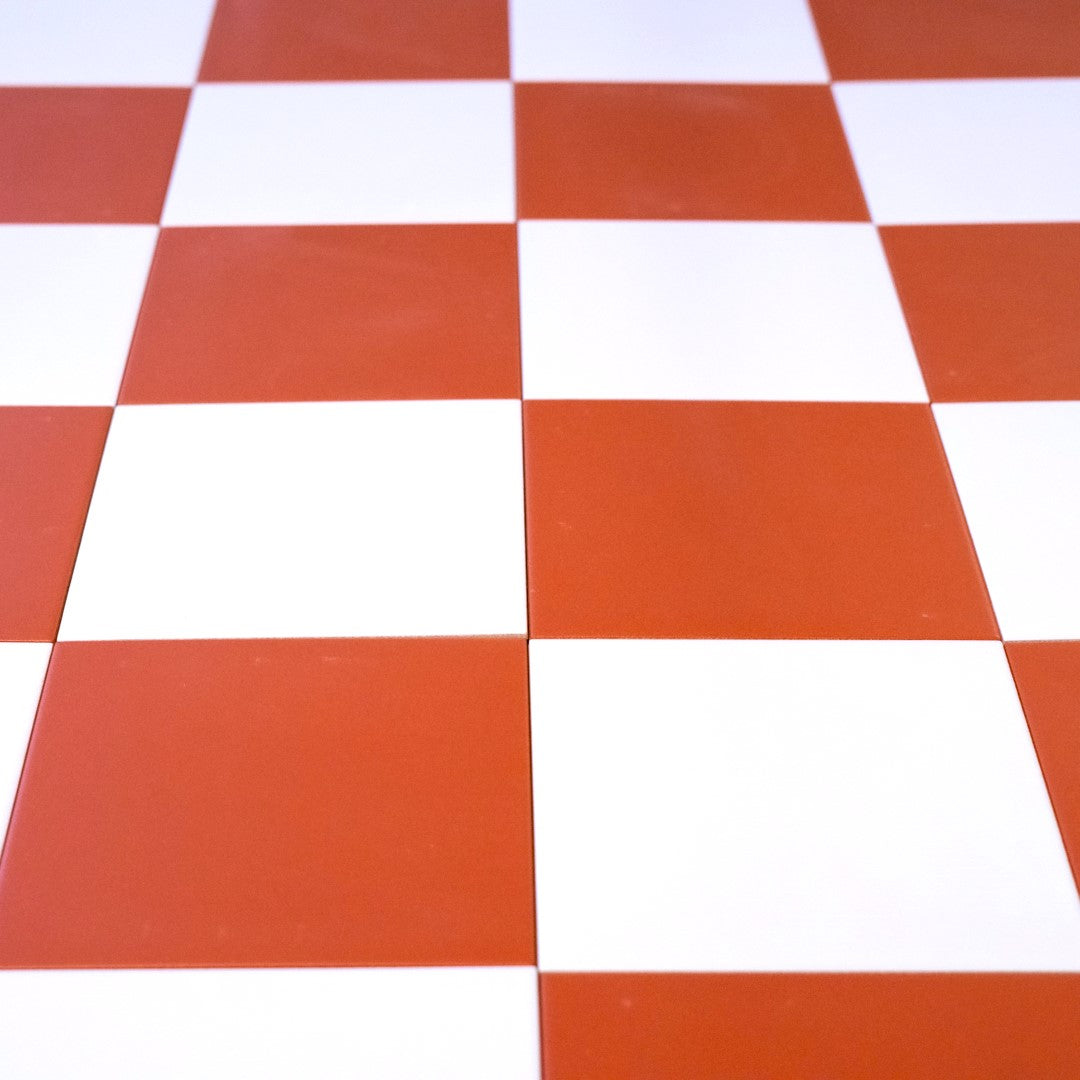 Modwalls ColorBlock Porcelain Tile | Red & White | Colorful Modern & Midcentury tile for bathrooms, kitchens, backsplashes, showers, floors, pools & outdoors.