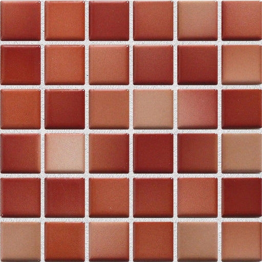 Sample of Modwalls Mediterranean Mosaic Porcelain Tile | Genoa Blend Gloss | Red | Colorful Modern & Midcentury tile for bathrooms, kitchens, backsplashes, showers, floors, pools & outdoors.