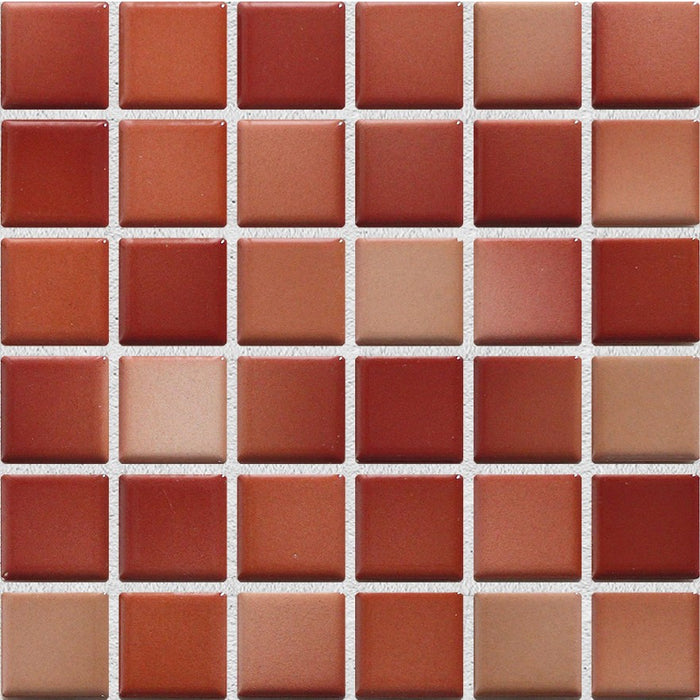 Sample of Modwalls Mediterranean Mosaic Porcelain Tile | Genoa Blend Gloss | Red | Colorful Modern & Midcentury tile for bathrooms, kitchens, backsplashes, showers, floors, pools & outdoors.