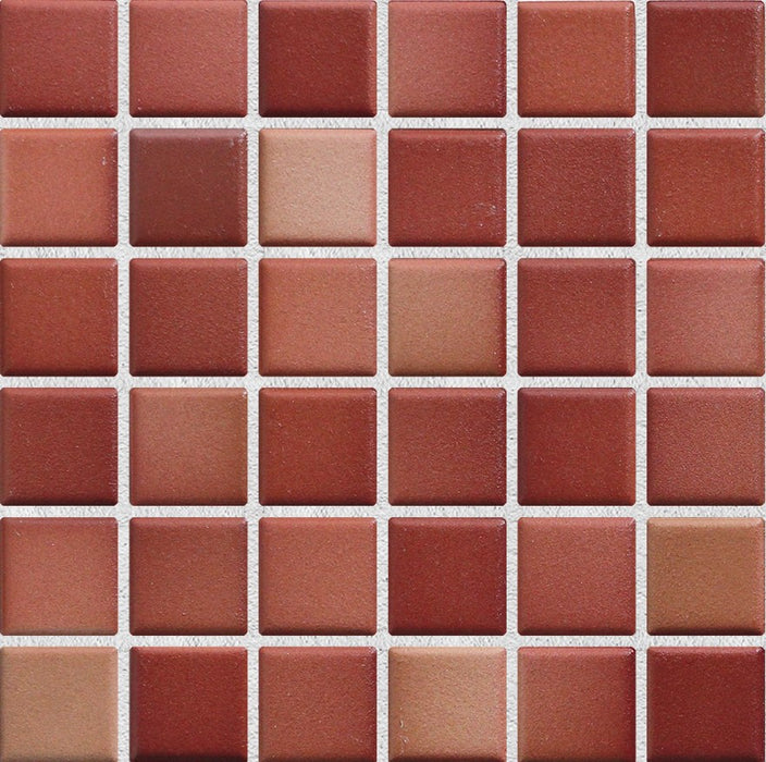 Sample of Modwalls Mediterranean Mosaic Porcelain Tile | Genoa Blend Matte | Red | Colorful Modern & Midcentury tile for bathrooms, kitchens, backsplashes, showers, floors, pools & outdoors.