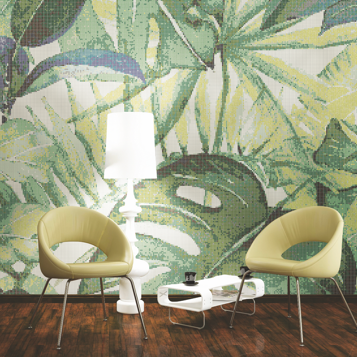 This depicts a custom glass tile mural.