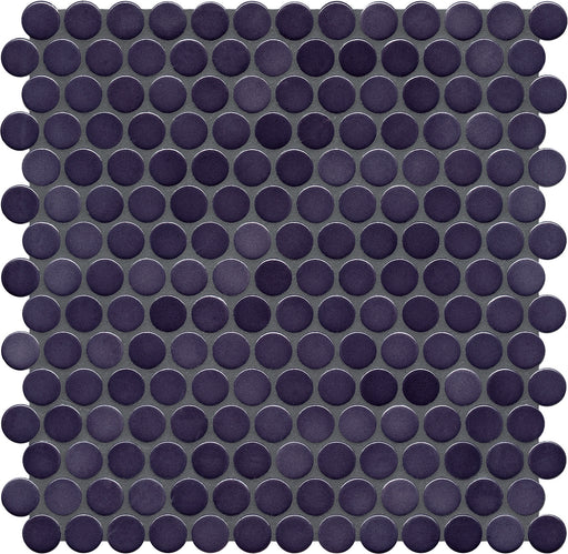 Modwalls PopDotz Porcelain Penny Round Tile | 1” Gloss | Grape Blend | Purple | Colorful Modern & Midcentury tile for bathrooms, kitchens, backsplashes, showers, floors, pools & outdoors.
