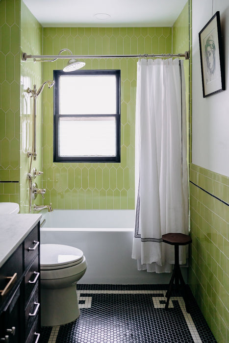 Modwalls Kiln Handmade Ceramic Tile | Picket in Pear Green | Colorful Modern tile for backsplashes, kitchens, bathrooms, showers & feature areas.