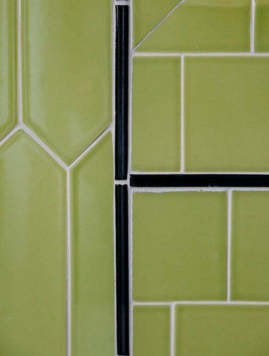 Modwalls Kiln Handmade Ceramic Tile | Picket in Pear Green | Colorful Modern tile for backsplashes, kitchens, bathrooms, showers & feature areas.
