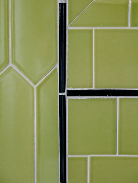 Modwalls Kiln Handmade Ceramic Tile | Picket in Pear Green | Colorful Modern tile for backsplashes, kitchens, bathrooms, showers & feature areas. 