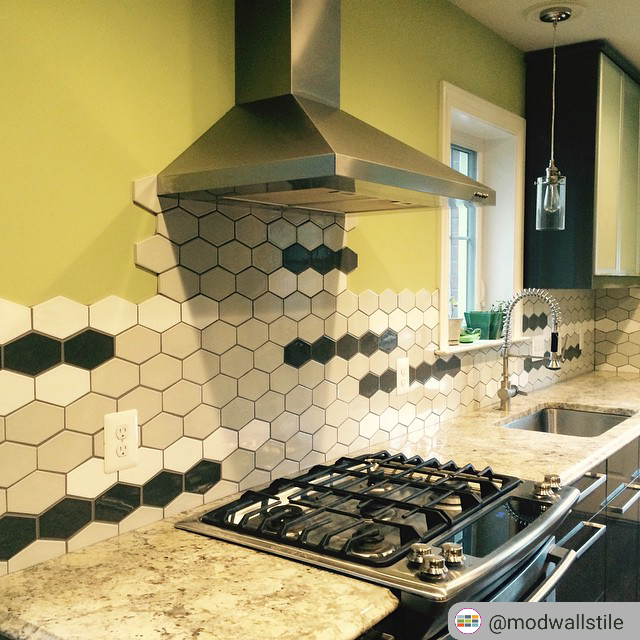 Modwalls Kiln Handmade Ceramic Tile | Stretch Hex | Colorful Modern tile for backsplashes, kitchens, bathrooms, showers & feature areas.