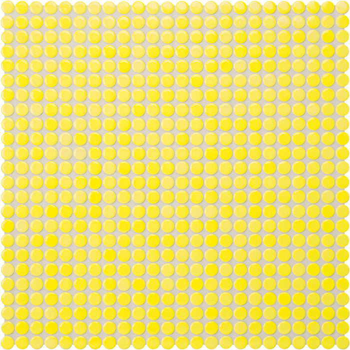 Modwalls PopDotz Porcelain Penny Round Tile | 1/2” Gloss | Lemon Drop Blend | Yellow | Colorful Modern & Midcentury tile for bathrooms, kitchens, backsplashes, showers, floors, pools & outdoors.