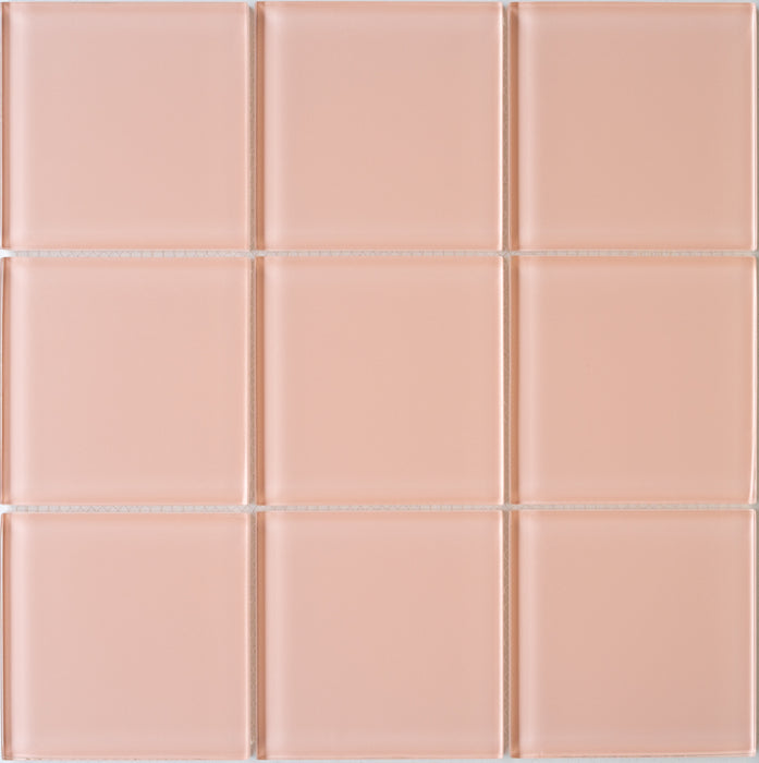 Modwalls Lush Glass Subway Tile | 4x4 in Afterglow pink | Colorful Modern glass tile for bathrooms, showers, kitchen, backsplashes, pools & outdoors.