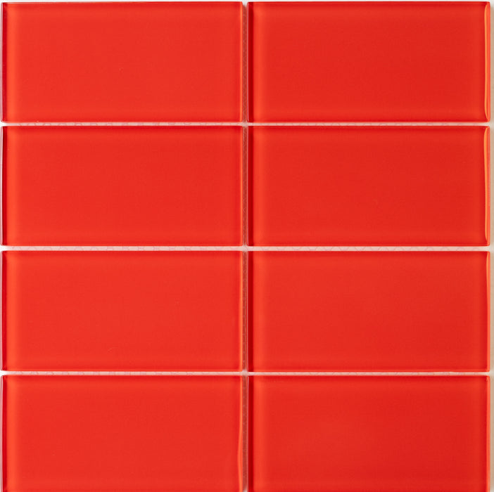 Modwalls Lush Glass Subway Tile | 3x6 cherry | Red | Colorful Modern glass tile for bathrooms, showers, kitchen, backsplashes, pools & outdoors.