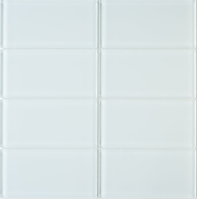 Modwalls Lush Glass Subway Tile | 3x6 in Cloud | White | Colorful Modern glass tile for bathrooms, showers, kitchen, backsplashes, pools & outdoors.